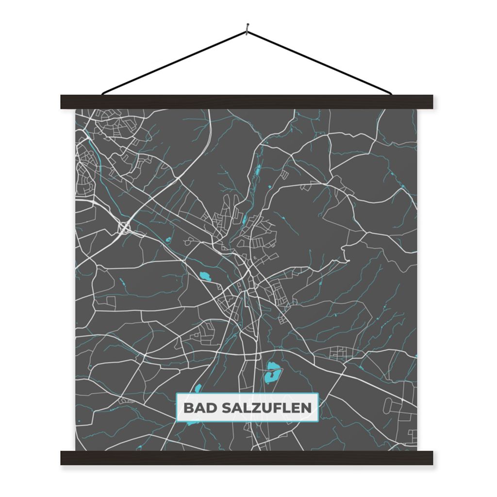 MuchoWow Textilposter Stadtplan - Karte von Deutschland - Blau - Bad Salzuflen - Karte 90x90 cm mit schwarzem Rahmen - Magnetisches