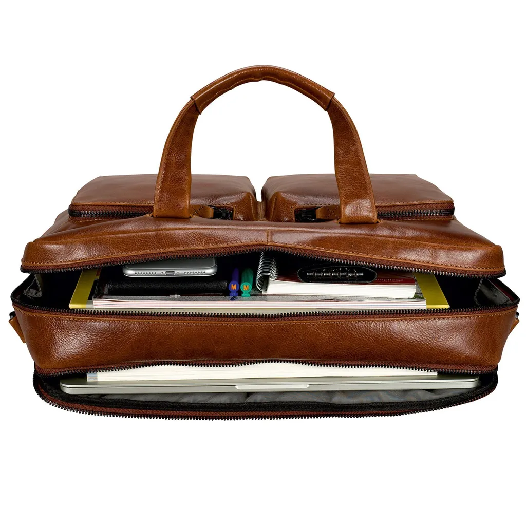 Serviette Cuir 2 Compartiments Porto Brun avec Fermeture Zip Robuste