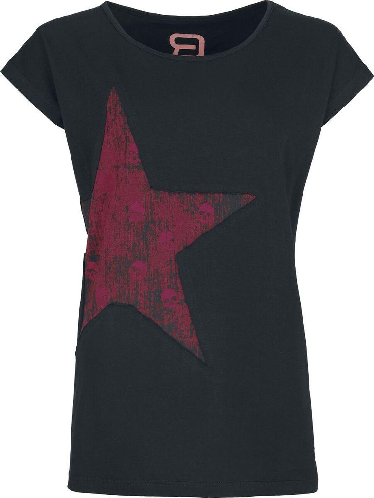 RED by EMP Damen schwarzes Basic T-Shirt mit Sternchen-Print XL