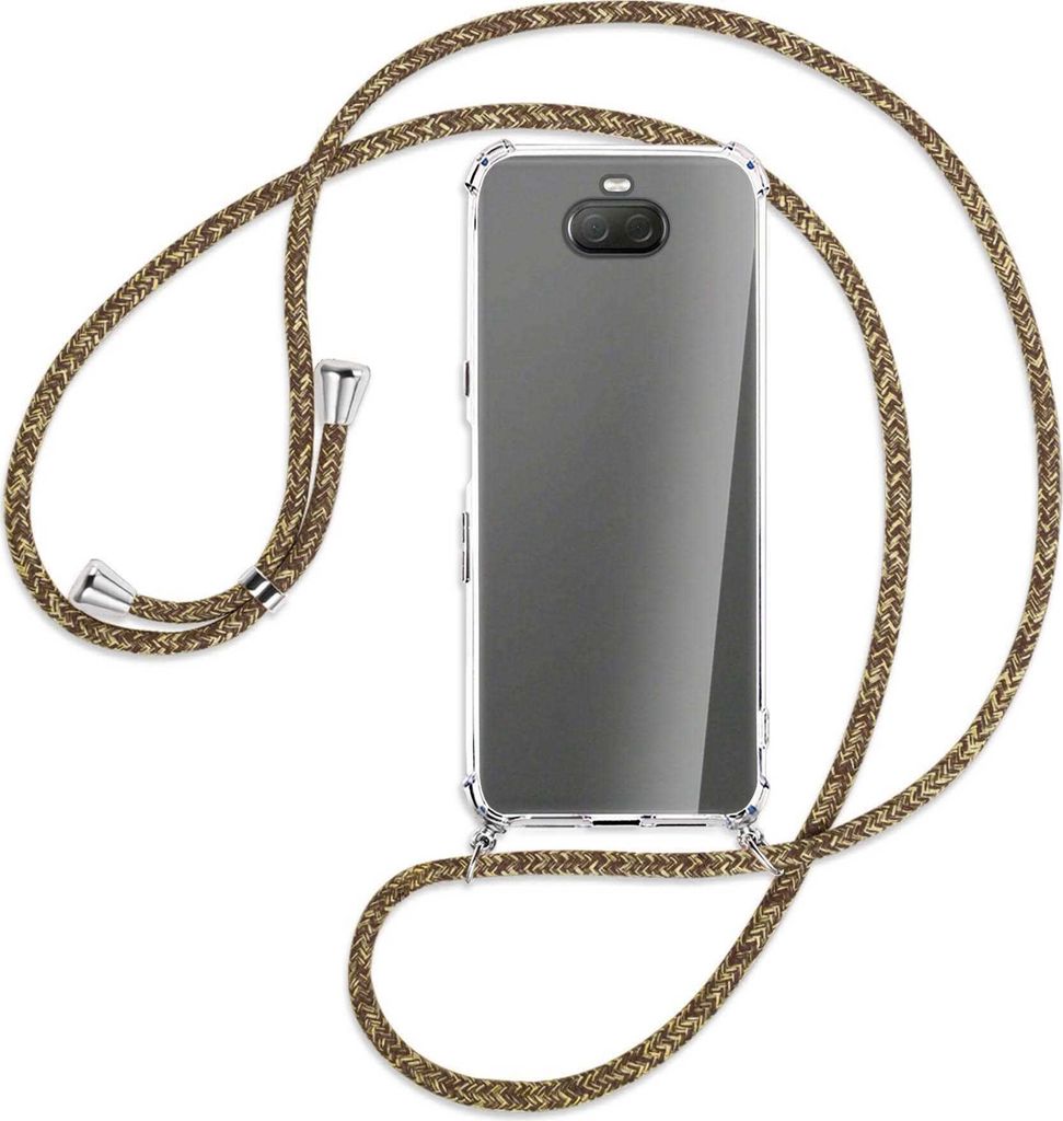 Handykette Backcover-Schutzhülle mit Band (Metall silberfarben) für Sony Xperia 10 Plus - braun+beige