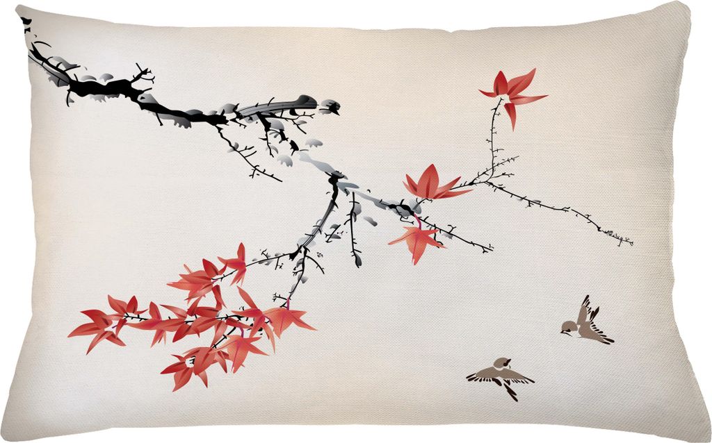 ABAKUHAUS japanisch Kissenbezug, Kirschblüte Sakura Äste romantischen Frühling unter dem Motto Aquarell Bild, 65 x 40 cm, Coral Schwarz