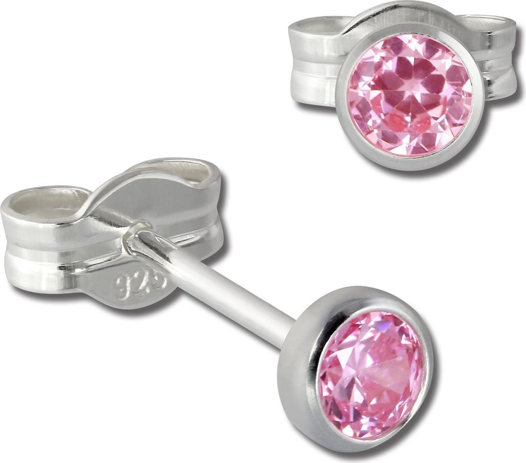 SilberDream Ohrstecker für Damen 925 Silber rosa Zirkonia Ohrringe 3mm SDO5533A