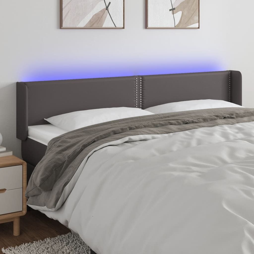 The Living Store LED Kopfteil Grau 183x16x78/88 cm Kunstleder