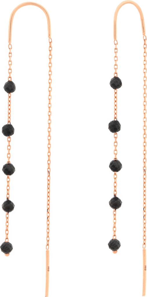 Golders Durchzieher Ohrringe aus 585 Rotgold mit schwarzem Onyx, Gold Ohrhänger