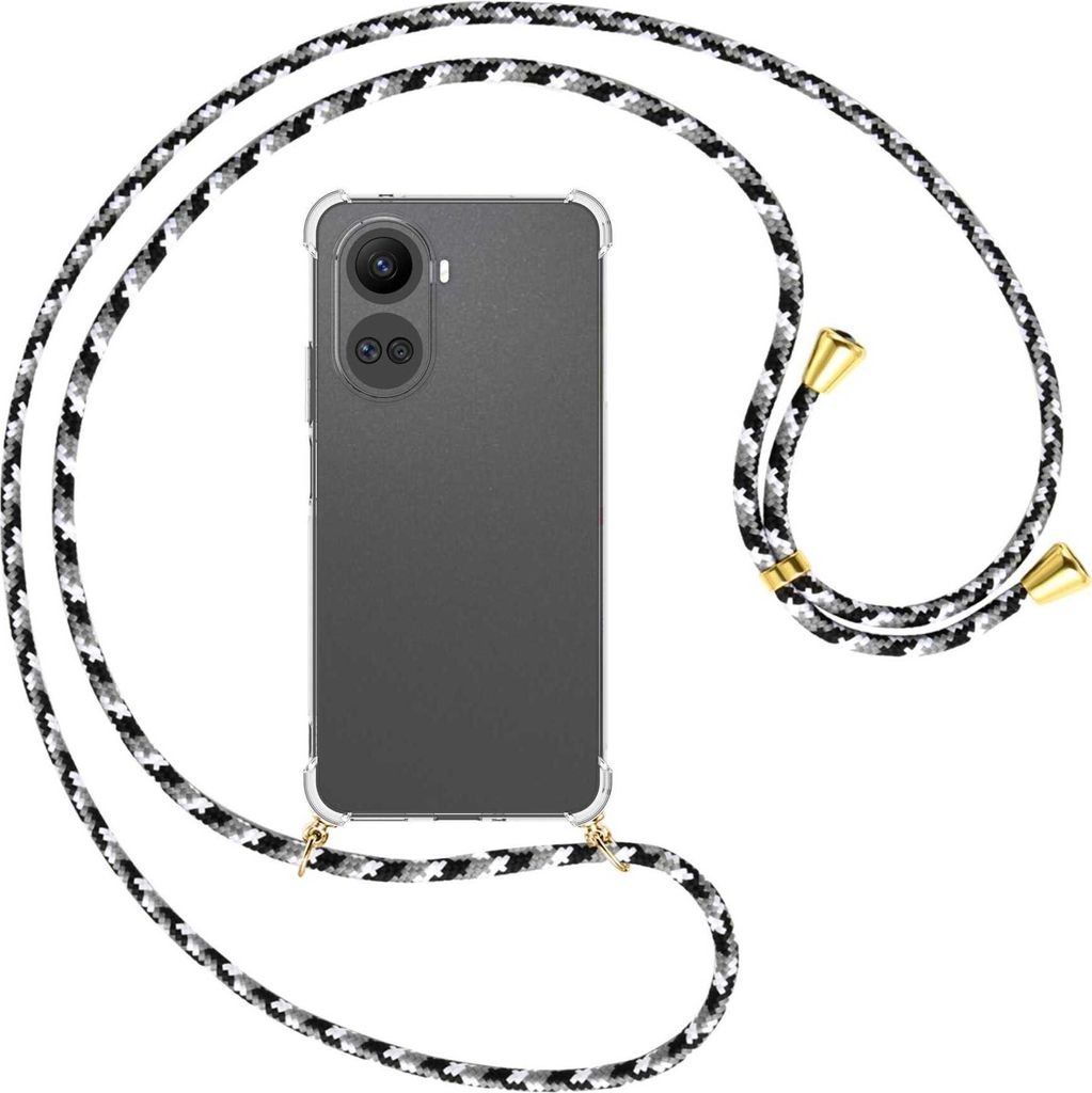 Handykette Backcover-Schutzhülle mit Band (Metall goldfarben) für Huawei nova 10 SE (BNE-LX1,LX3) - schwarz/grau/weiß