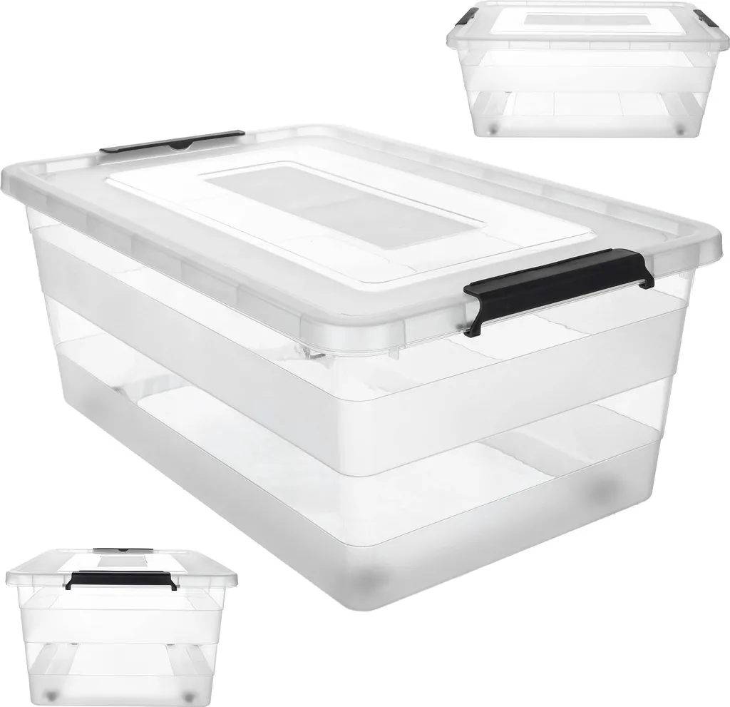 Boîte de Rangement Empilable 40L avec Couvercle pour Jouets et Textile