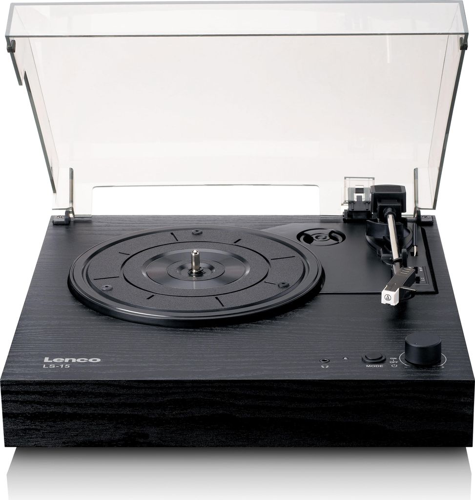 Lenco LS-15BK - Plattenspieler mit Bluetooth , zwei integrierten Lautsprechern und AT3600L Tonabnehmer - Schwarz