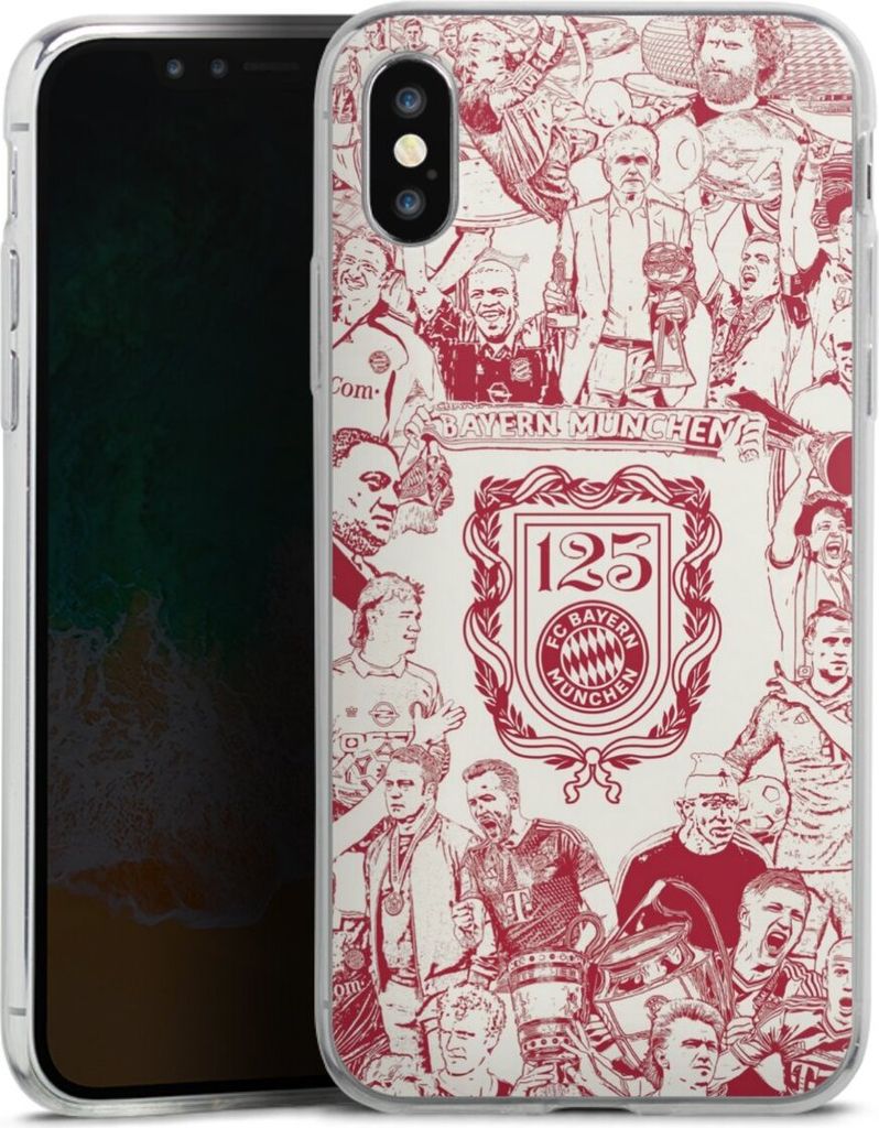 DeinDesign Slim Hülle für Apple iPhone Xs Silikon Case Ultra Dünn Handyhülle FC Bayern München Offizielles Lizenzprodukt FCB 125 Jahre
