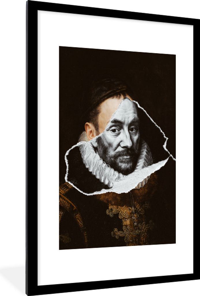 MuchoWow Gerahmtes Poster Wilhelm von Oranien - Adriaen Thomasz - Schwarz - Weiß 60x90 cm - Poster mit Schwarzem Bilderrahmen Wandposter Rahmen ...