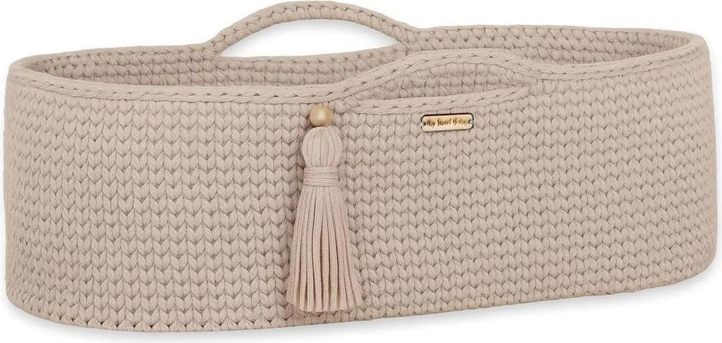 Handgefertigtes Boho Babybett in hellbeige mit antibakterieller Matratze Silver