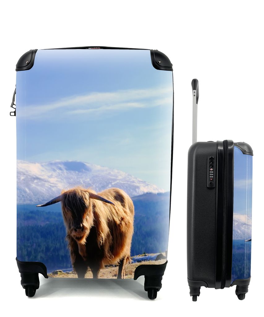 MuchoWow Koffer Handgepäck Trolley Rollkoffer Kleine Reisekoffer mit 4 Rollen - Schottischer Highlander - Leicht - Berg - Cabin Size < 55x40x23 ...