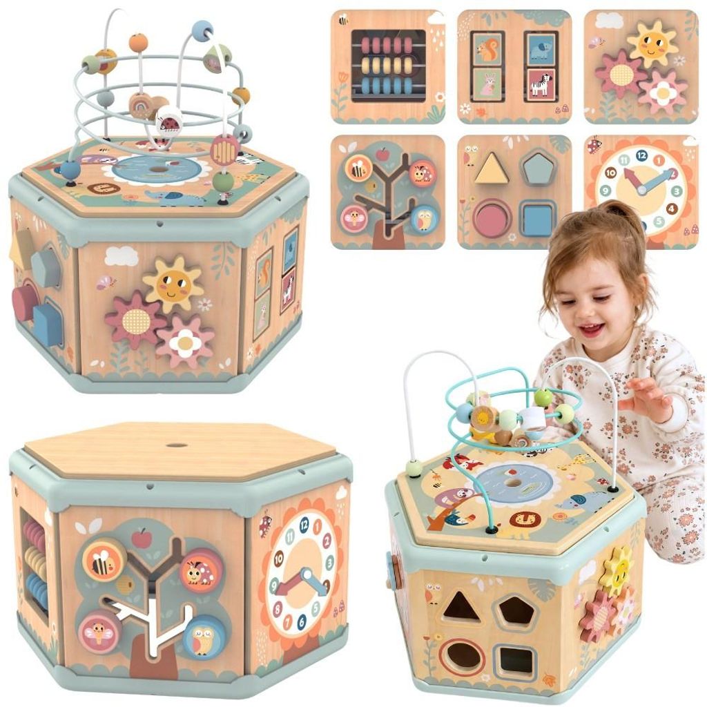 Tooky Toy Montessori Sechseck-Öffnungsbox aus Holz