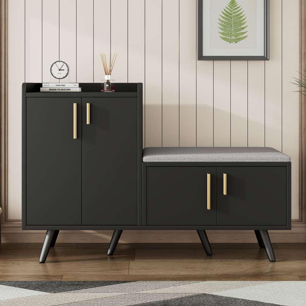 weiße Sitzbank mit Stauraum - Schuhregal für Eingangsbereich, Metallbeine, bequeme Sitzfläche, edles Design, 100x38x58 cm