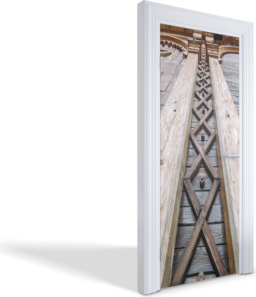 Türdeko Aufkleber Selbstklebende Wandsticker Personalisiert - Holzarchitektur - 85 x 205 cm