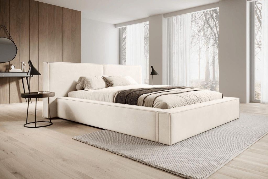 YOURHOUSE24 Polsterbett HELIOS mit Bettkasten, Bettgestell mit Lattenrost, Gepolstertes Kopfteil (Farbe: Paros 01, Größe: 200x200 cm)