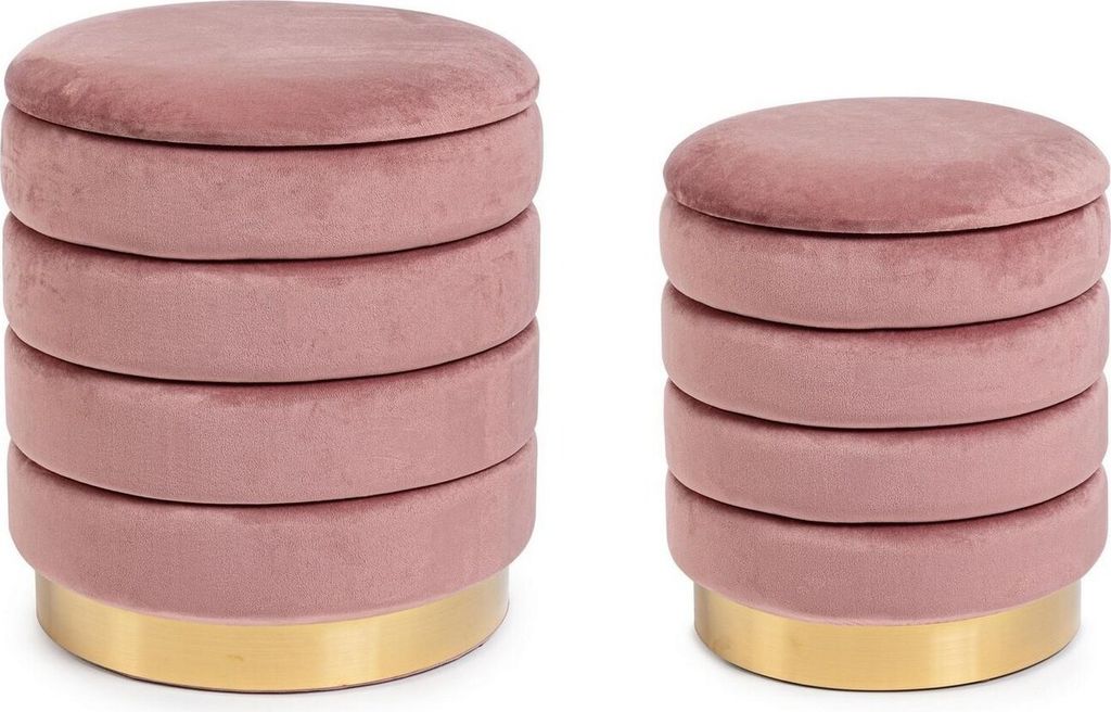 2er Set Pouf Darina 40 x 40 x 44 cm MDF Polyester Rosa Gold
