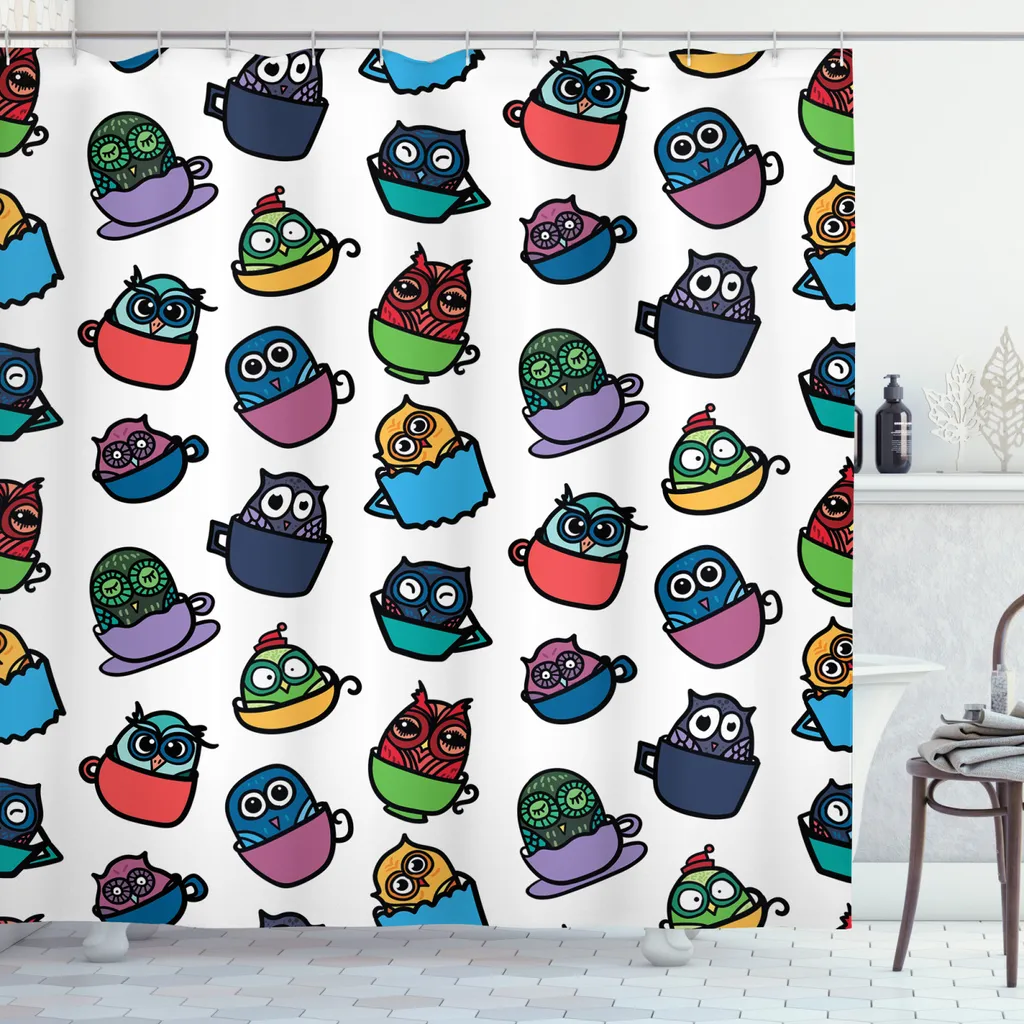 Rideau de Douche Anti-Eclaboussures Hibou Opaque 175x240 cm Durable
