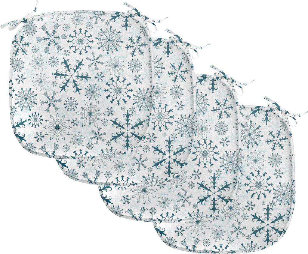 Coussins de Chaise Imperméables Flocons de Neige avec Sangles x4