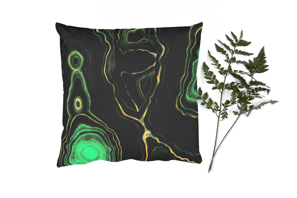 MuchoWow Zierkissen Sofakissen Wohnzimmer Dekokissen 45x45 cm Gold - Grün - Achatstein - Geode - Marmor - Schlafpolster - Polster für das Sofa