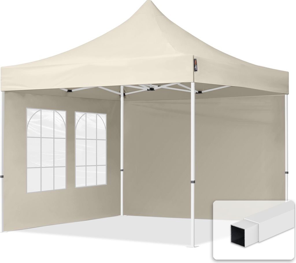 TOOLPORT 3x3m Stahl Faltpavillon, inkl. 2 Seitenteile, creme