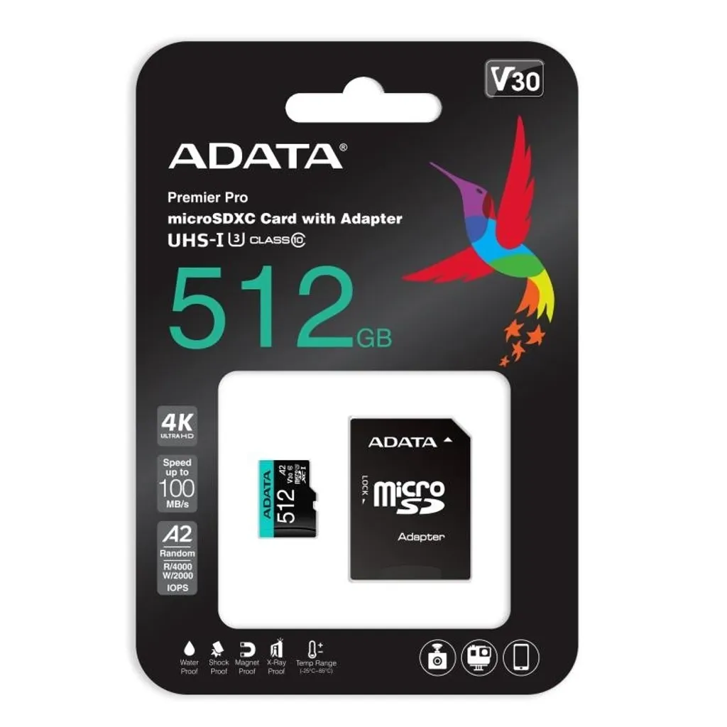 MicroSDXC 512 Go Adata Premier Pro V30 A2 avec Vitesse Ultra Rapide