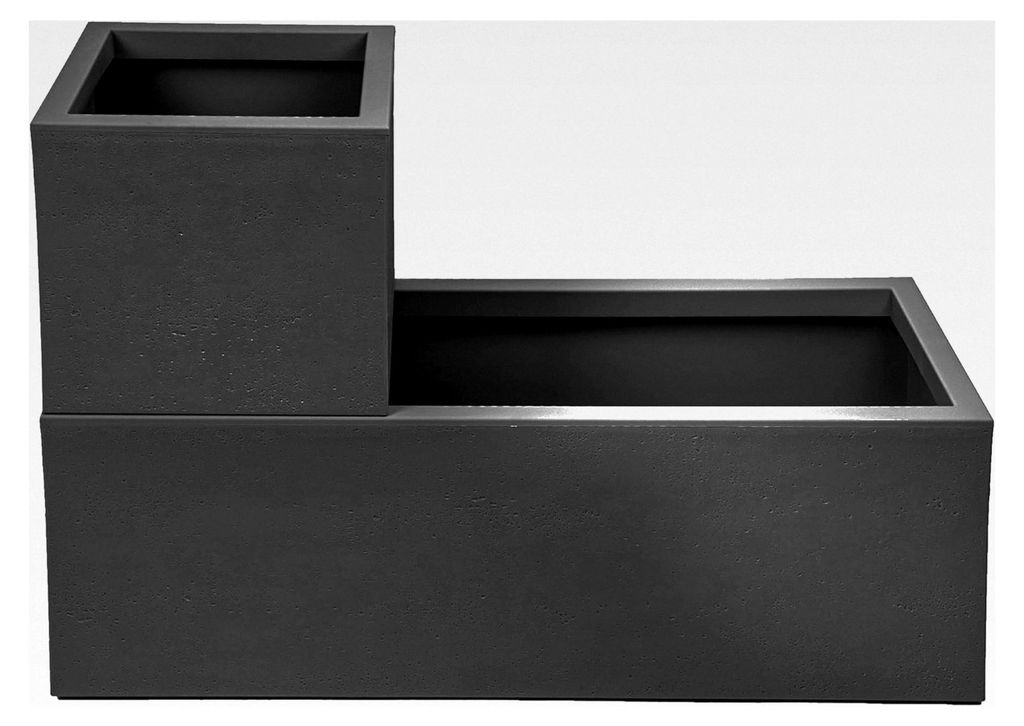 2 x Pflanzkübel Vulkan, 57+21 Liter Volumen, Blumenkästen mit Wasserspeicher, stapelbar, Balkon, Blumenkübel Set (Grau) Basalt (anthrazit)
