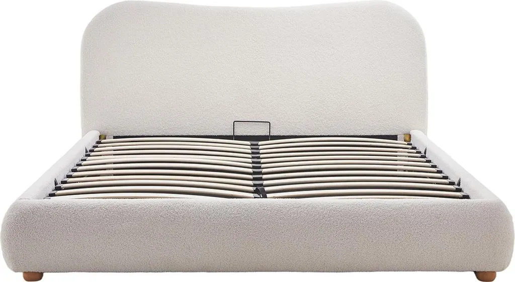 Lit coffre Hugo 160x200 cm en tissu bouclette beige - Best Mobilier