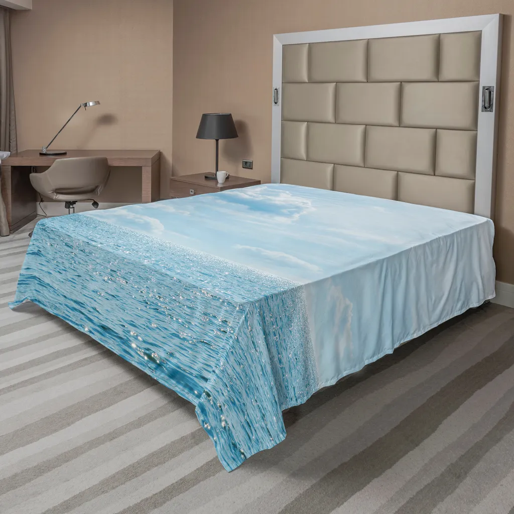 Drap de Lit Supérieur Décoratif Motif Ciel et Mer pour Grand Lit