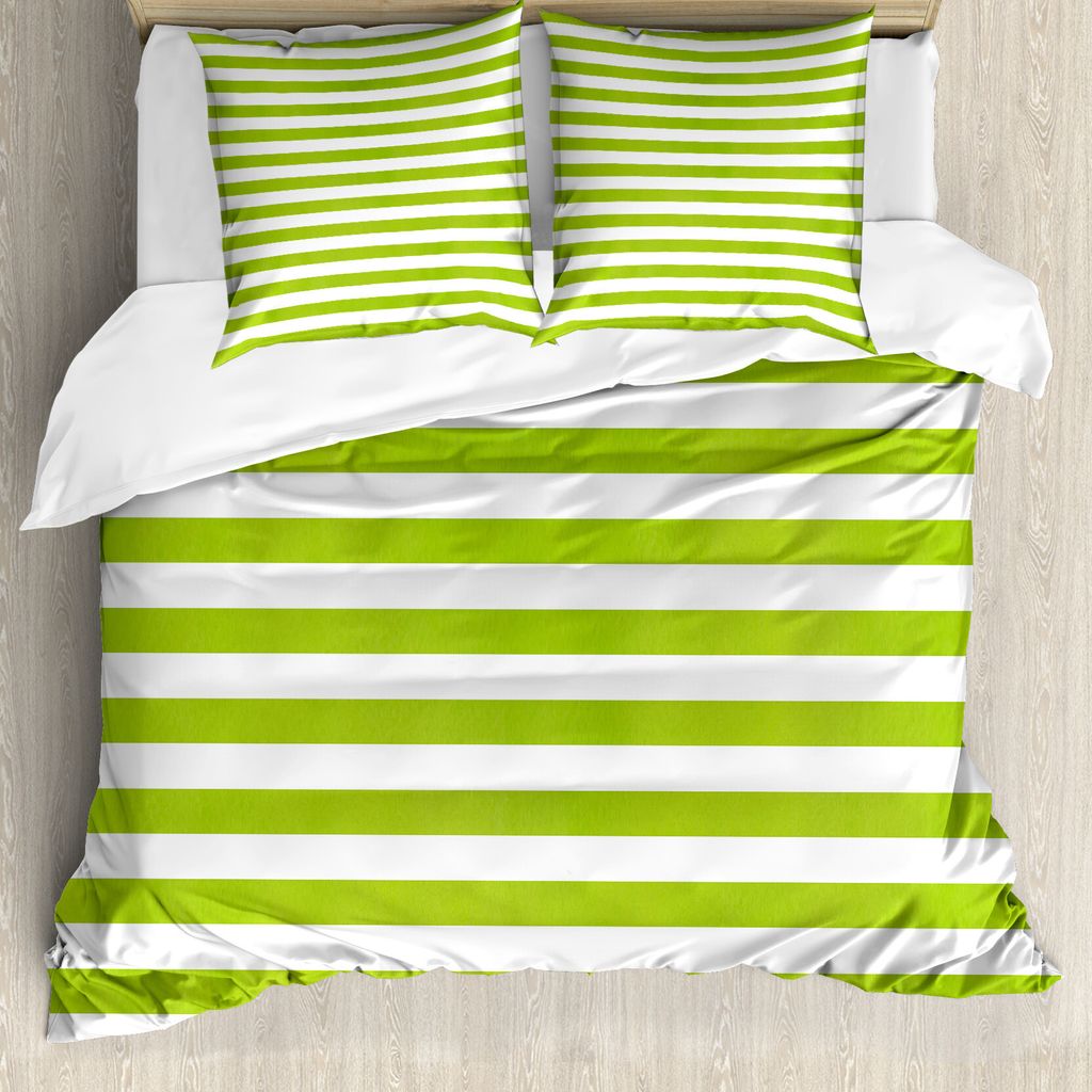 ABAKUHAUS Lime Green Bettbezug, Aquarell-Linien, Milbensicher Allergiker geeignet mit Kissenbezügen, 155 cm x 220 cm - 80 x 80 cm, Weiß Lindgrün