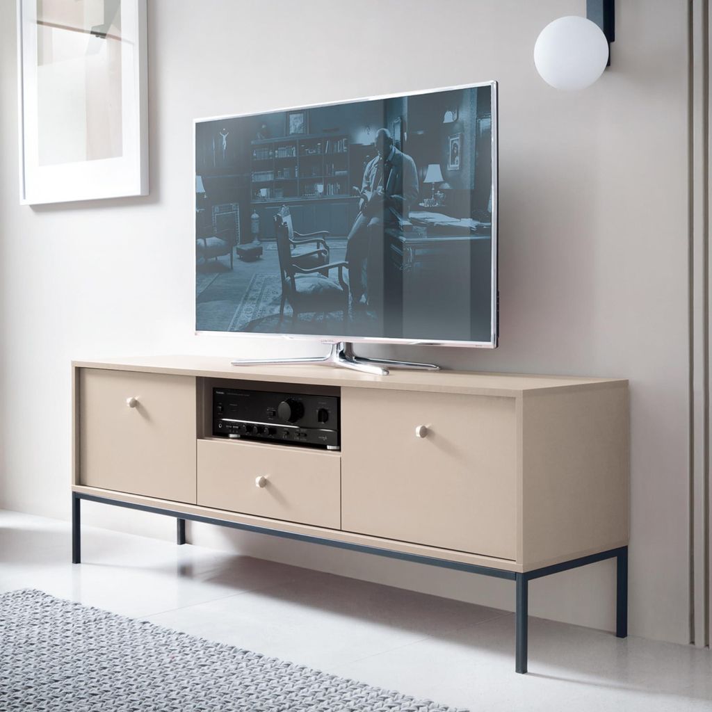 Komodee, TV-Schränk MONCTON - Beige - Metallgriffe - Breite 154 cm, Höhe 56 cm, Tiefe 39 cm