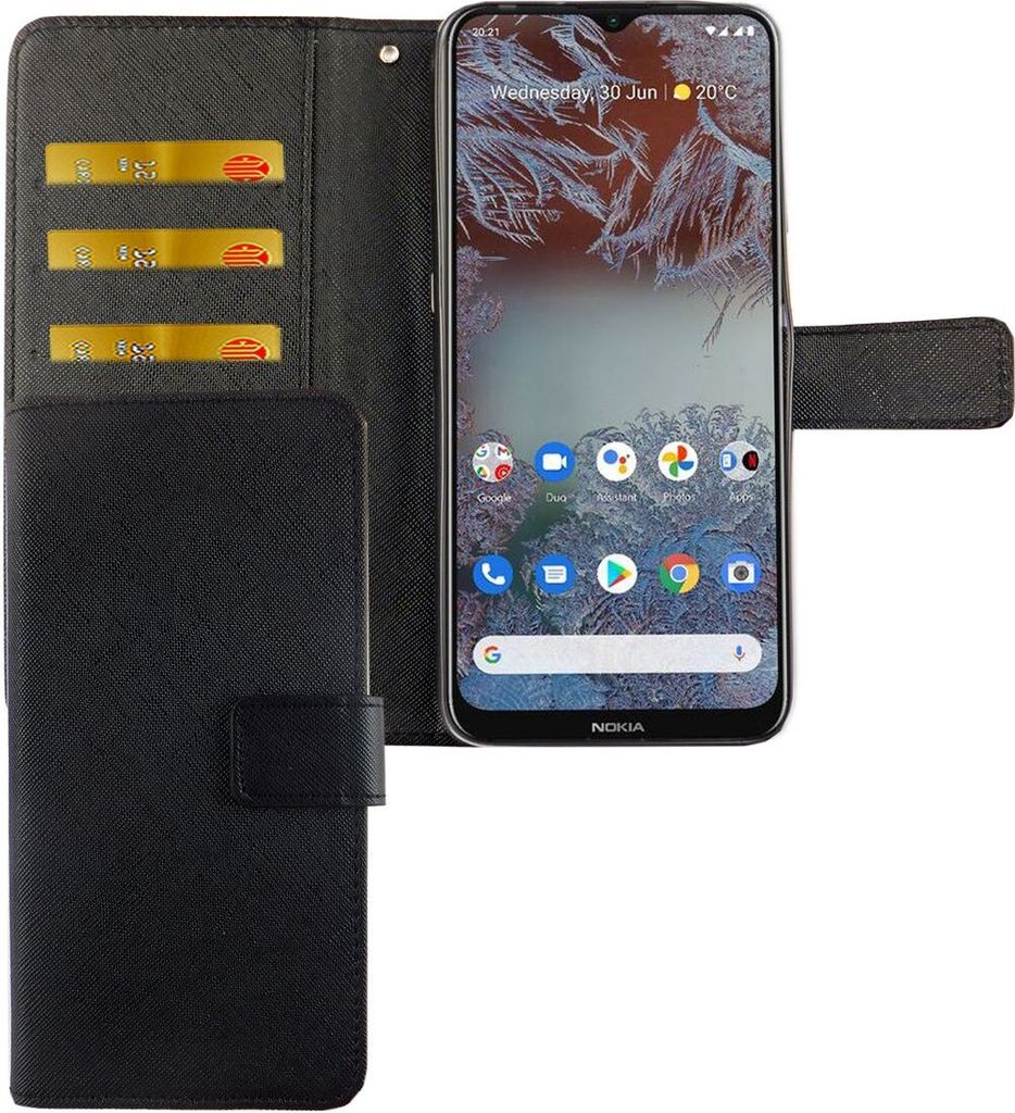 Nokia G10 / G20 Tasche Handy Hülle Schutz-Cover Flip-Case mit Kartenfach, Farbe:Onyx Schwarz