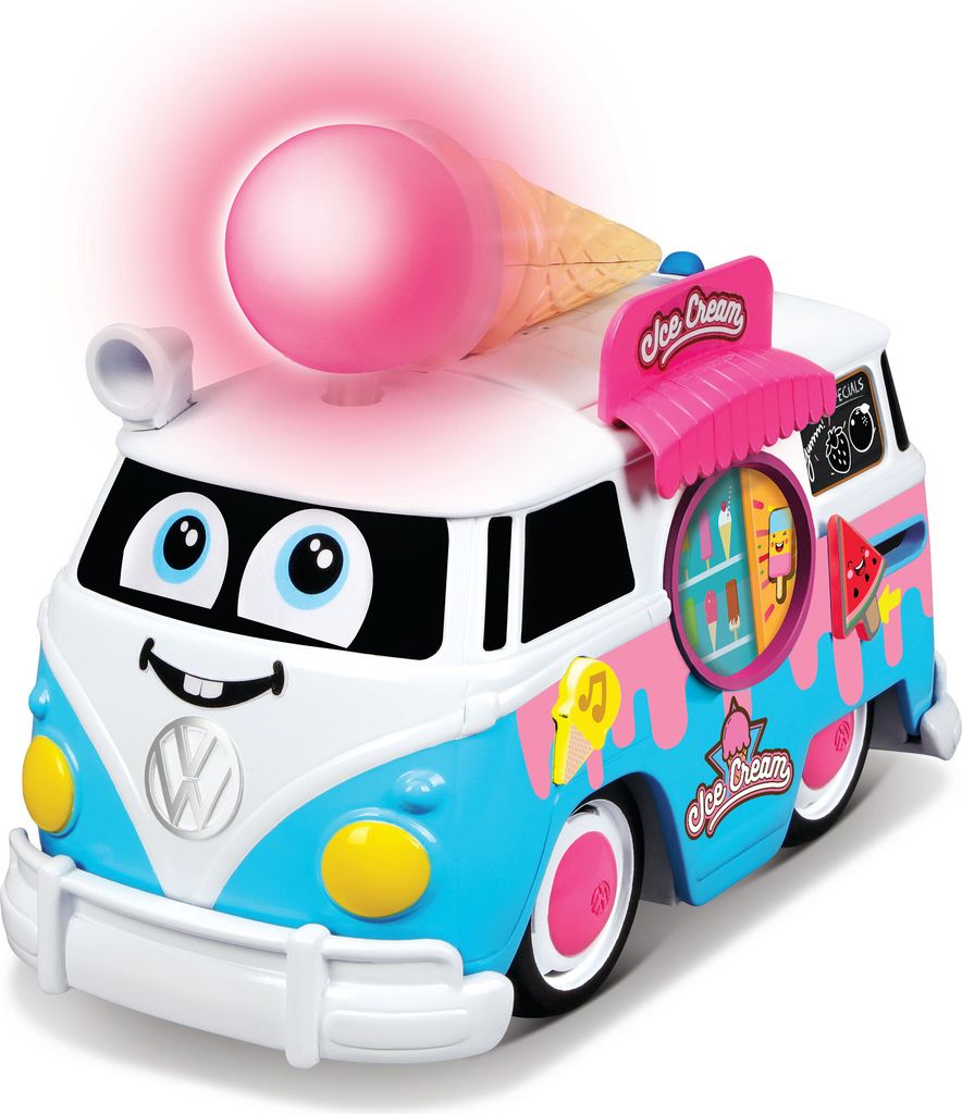 BB Junior - Spielzeugauto - Volkswagen Magic Ice Cream Bus (blau, 20cm) Eiswagen Bulli Sound & Sprache
