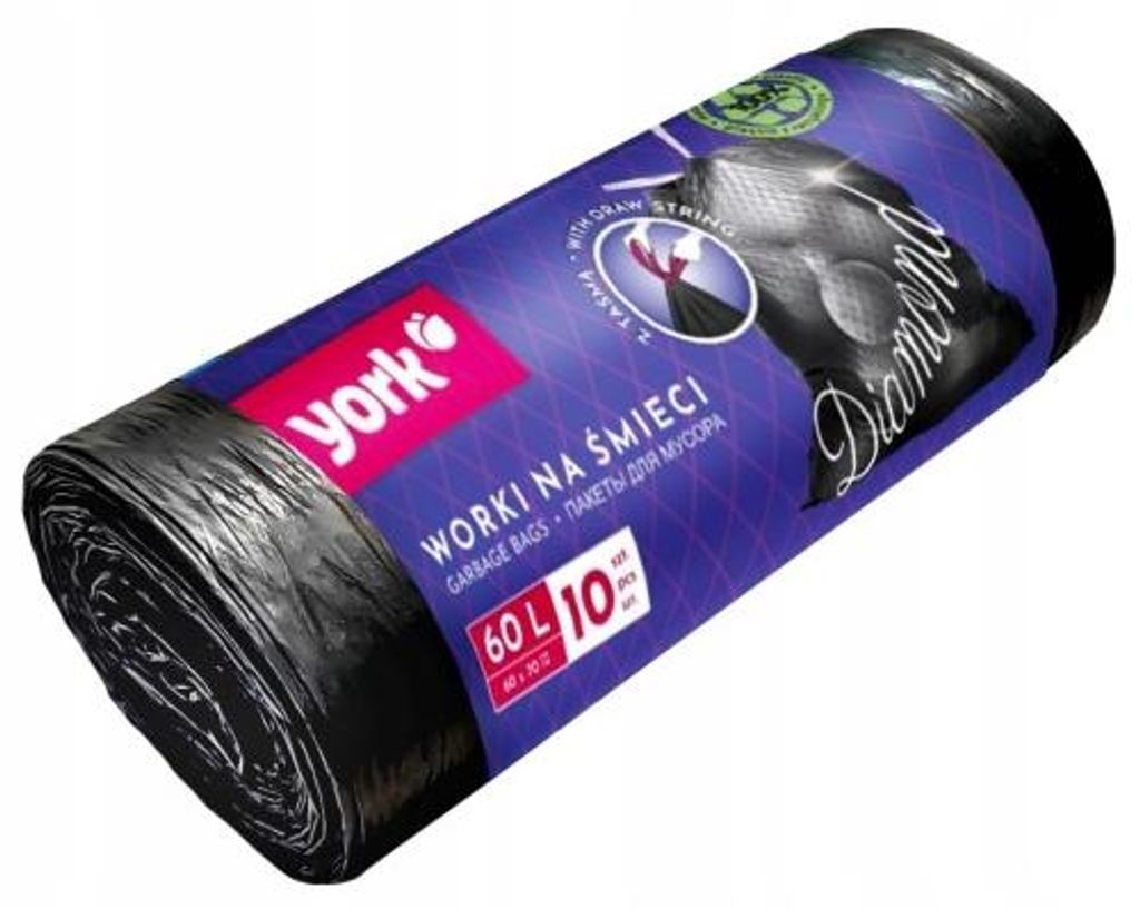 Müllsäcke mit Band 60 l, 10 Stück Diamond 60 x 70 cm, extrem strapazierfähig und elastisch