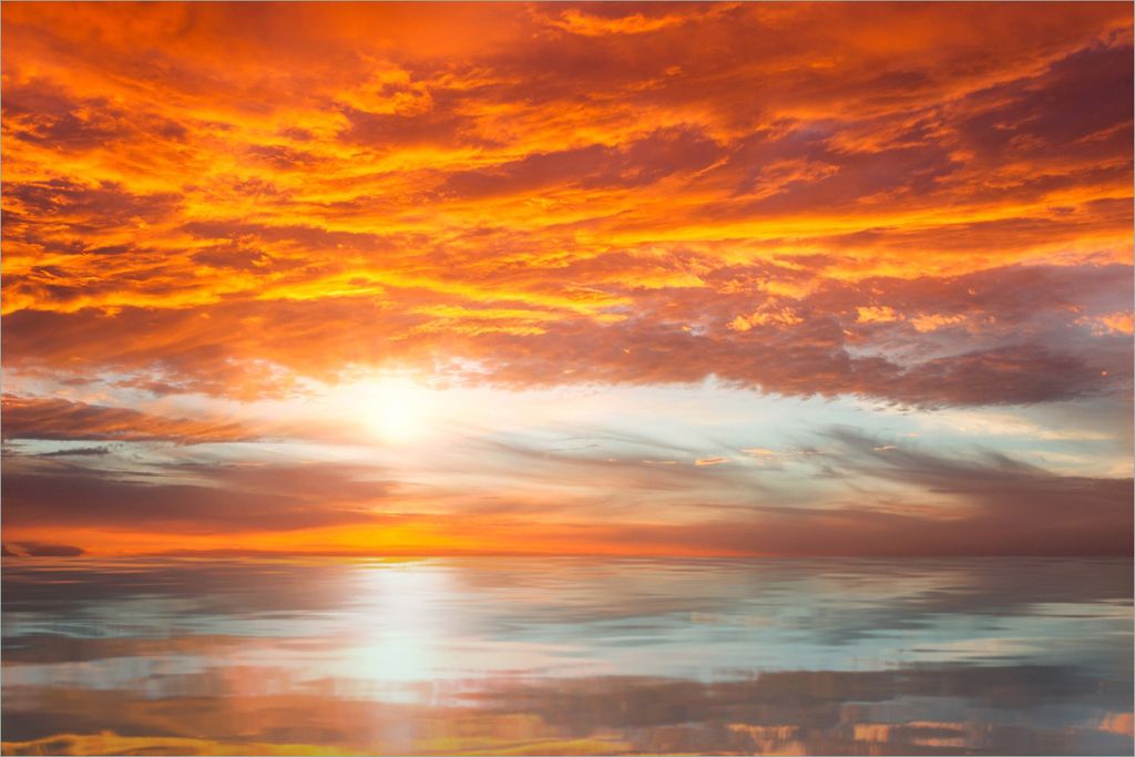Wallario selbstklebendes Poster - Abendrot in Reflexion über dem See, Größe: 61 x 91,50 cm