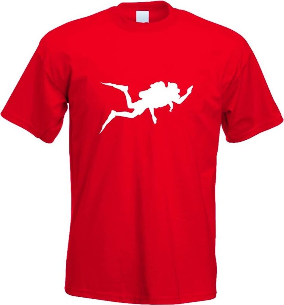Kiwistar - T-Shirt - rot - Taucher Silhouette Motiv Bedruckt Funshirt Design Print - mit Motiv Bedruckt - Funshirt Design - Sport - Freizeit - Herr...