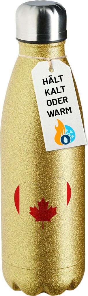 Huuraa Trinkflasche Kanada Flagge Herz 500ml Gold Edelstahl Wasserflasche Trinkflasche Geschenkidee