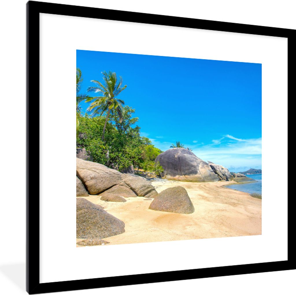 MuchoWow Gerahmtes Poster Strand - Tropen - Meer - Pflanzen 40x40 cm - Poster mit Schwarzem Bilderrahmen Wandposter Rahmen Foto Bilder - Poster -...