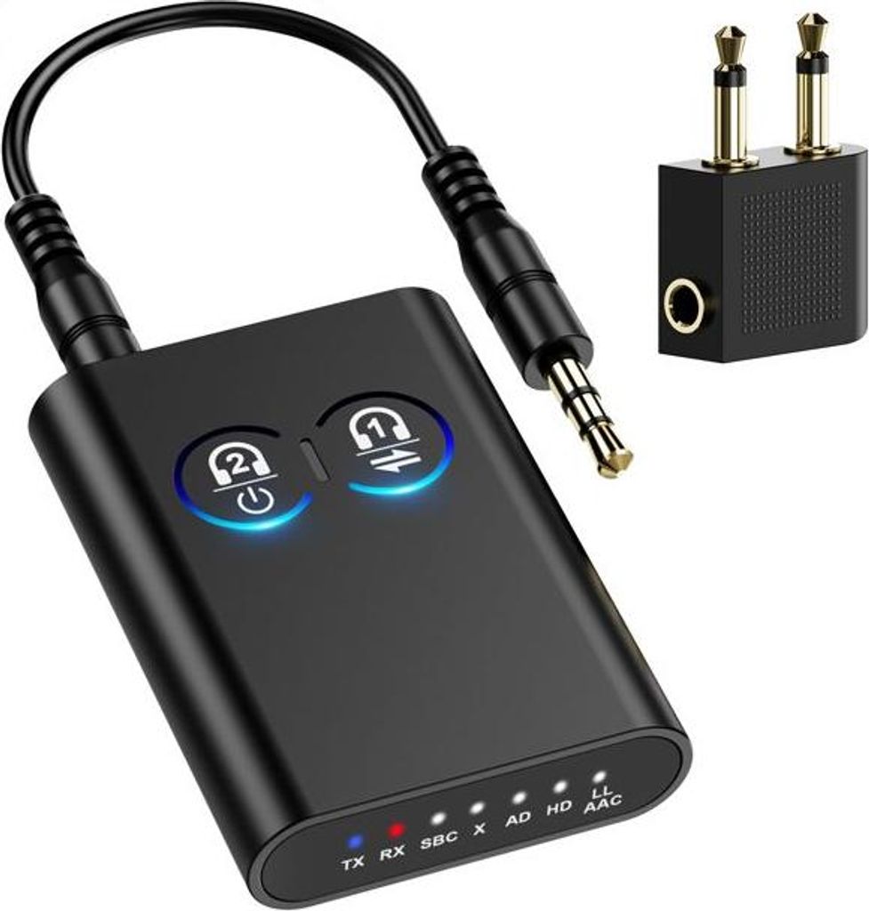 Bluetooth 5.2 2-in-1 Sender/Empfänger, Bluetooth-Adapter mit Dual-Verbindung, Adaptive AptX, 3,5-mm-Klinkenanschluss