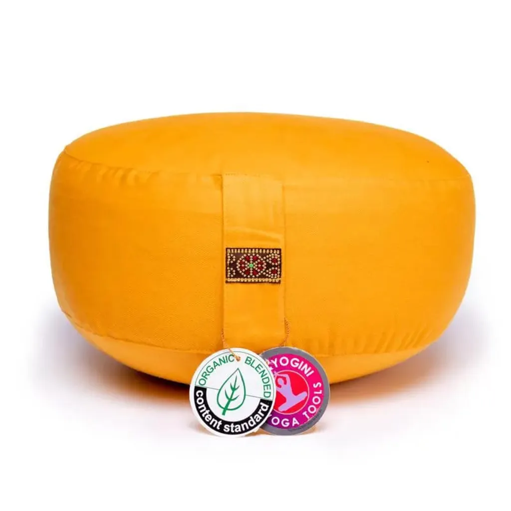Zafu de Yoga et Méditation Jaune en Coton Bio - Coussin Rond 33x17 cm