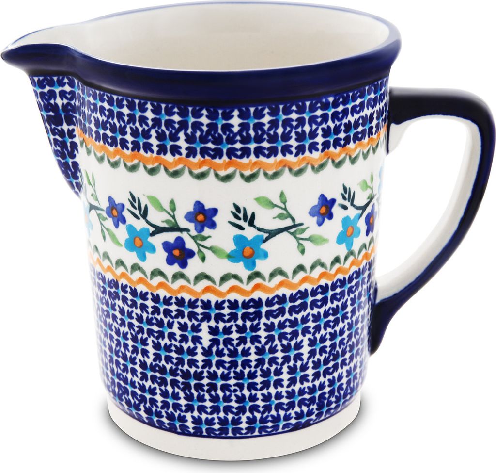 Original Bunzlauer Keramik großer 1 Liter Krug Kanne Karaffe Pitcher - Spülmaschinen- und Mikrowellengeeignet - Handbemalt Dekor 1154a