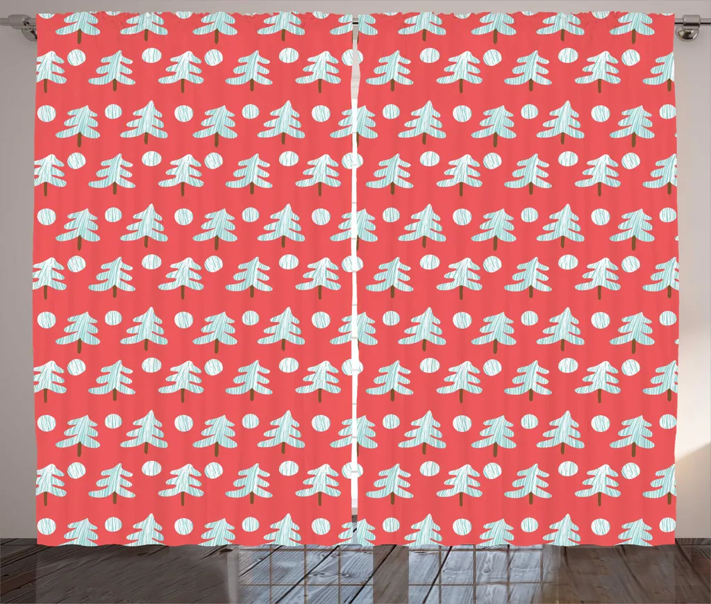 Rideau Noël en Pin Pastel Corail et Menthe, Fixation Bande Universelle