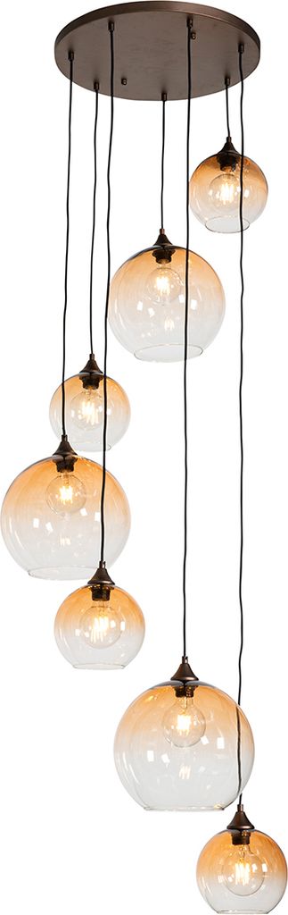 Qazqa Smart Esstisch led Art Deco Pendelleuchte, Pendellampe - Sandra - Dunkelbronze, Rund, 2700K - 6500K, dimmbar, 7-flammig, 65cm, Ideal als Flur...