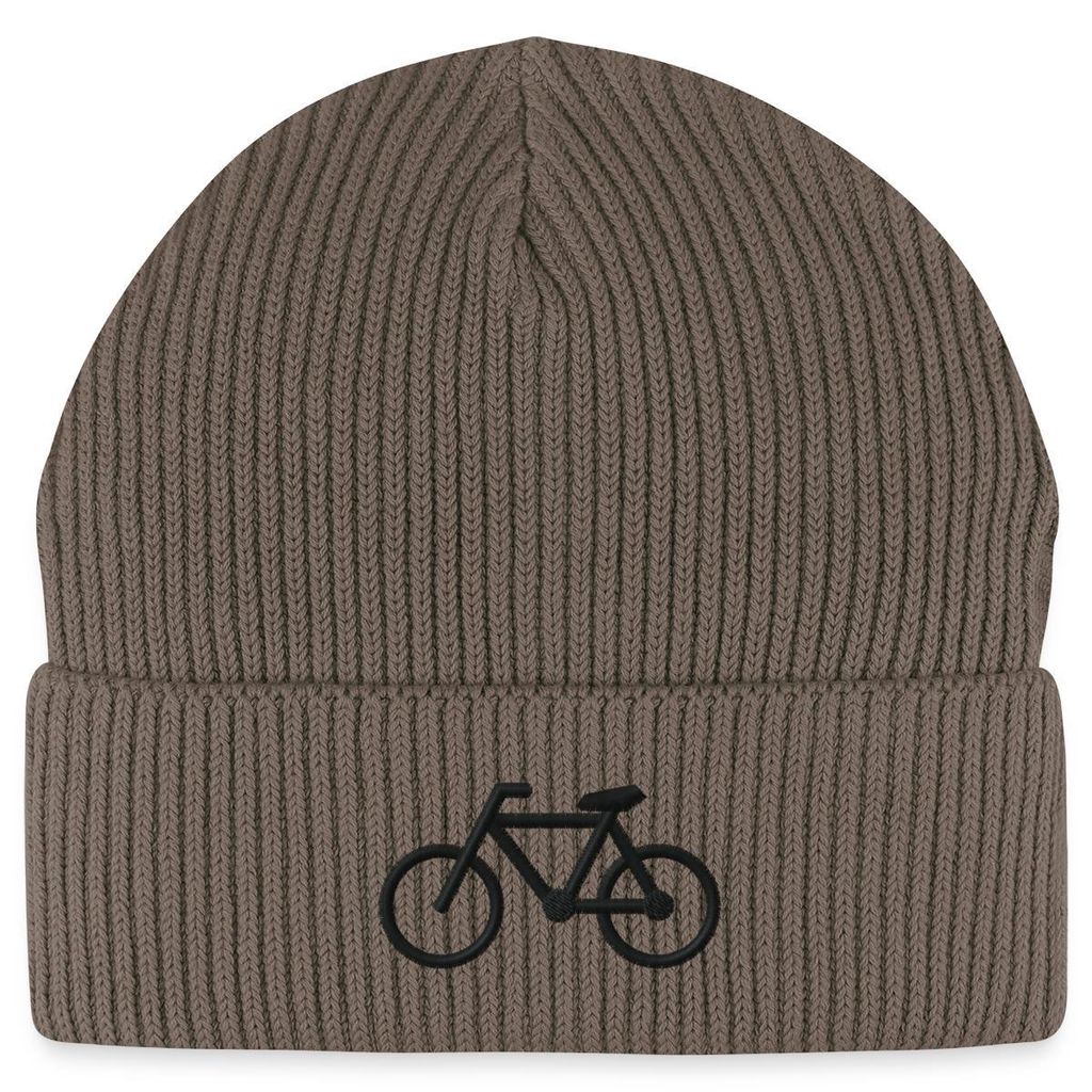 Spreadshirt Stickerei Fahrrad | Silhouette Rennrad Fisherman Beanie Bio Mütze, One size, Dunkelbraun