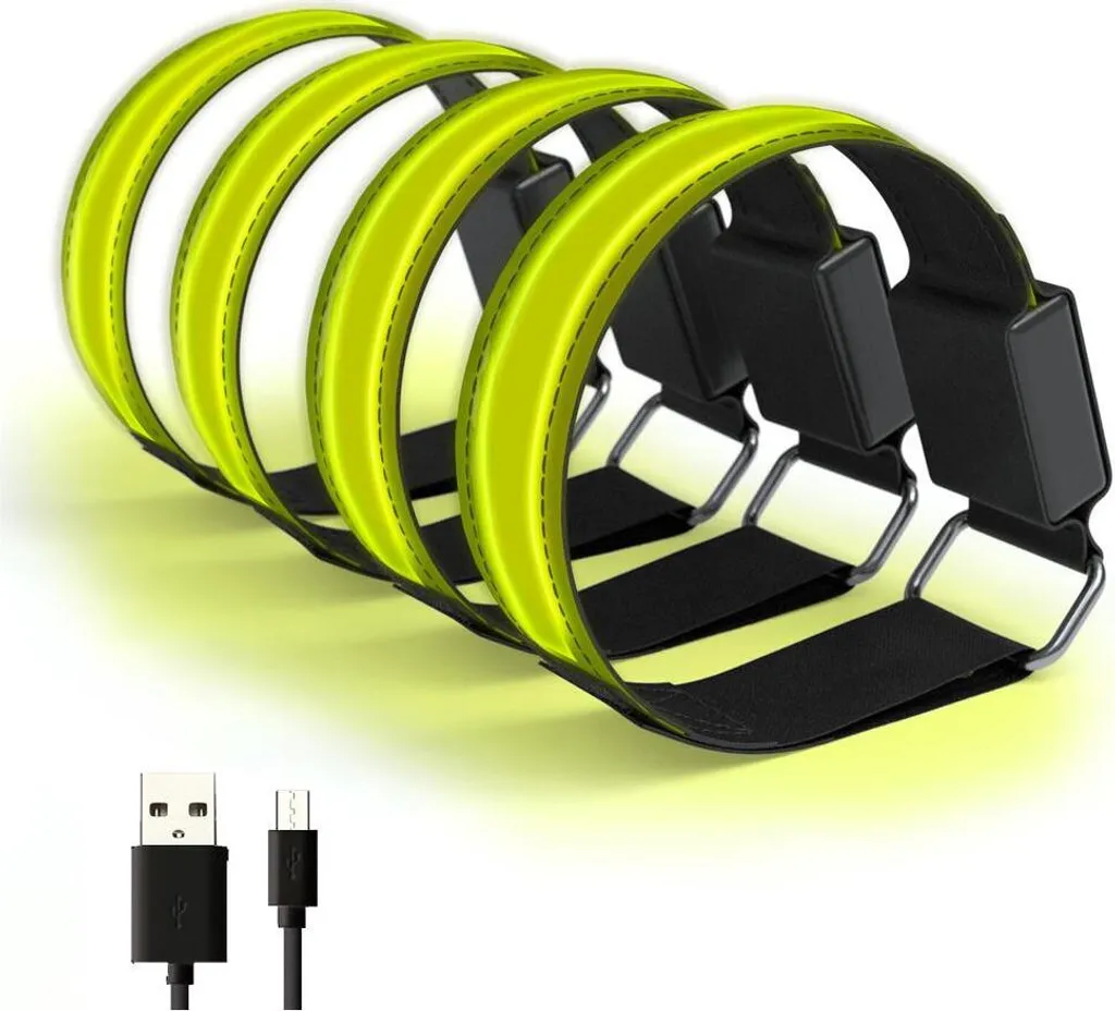 4pcs LED fascia da braccio USB ricaricabile riflettente Luci di sicurezza regolabili per fasce da braccio per sport all'aperto jogging corsa ciclismo