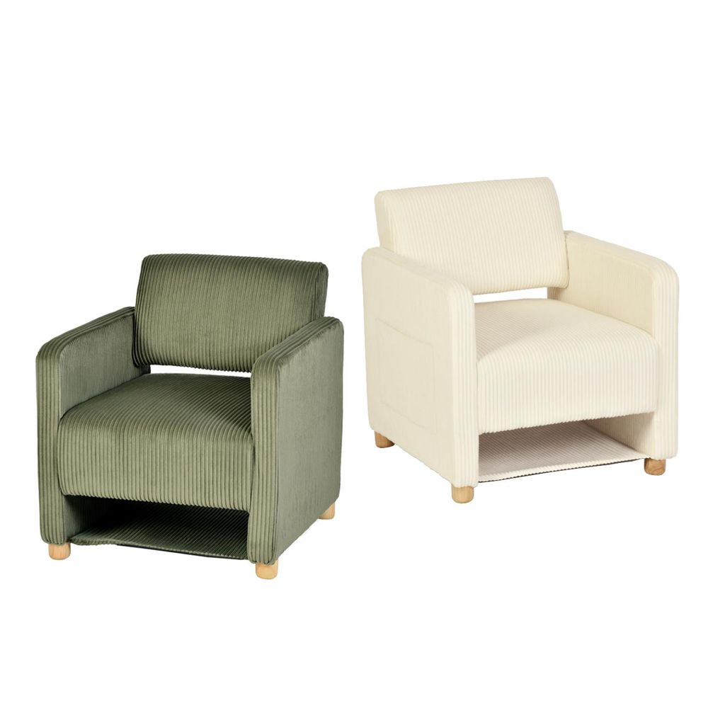 Meubles Cosy 2er-Set 1-Sitzer Relax-Sessel Sofa für das Wohnzimmer Sessel gepolstert mit beigem & grünem Cord – KARIA