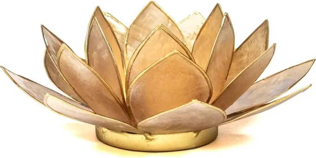 Lotus Teelichthalter beige goldfarbig -- 13.5 cm