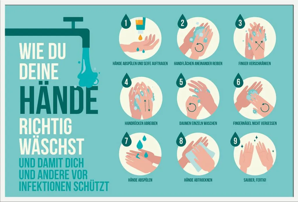 Poster lavage des mains avec cadre blanc Shinsuke Maxi et vitre robuste