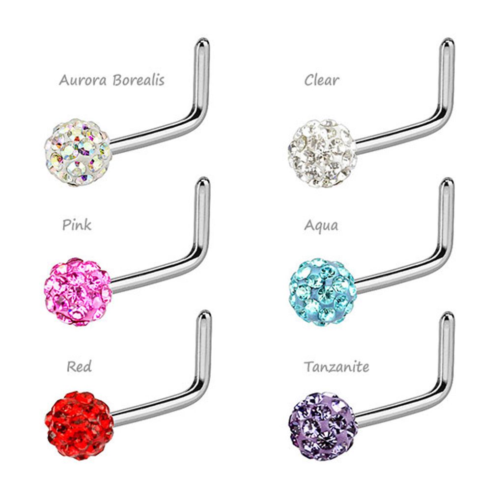 Nasenstecker / Nasenpiercing Stecker gebogen mit Ferido Ball / Shamballa Kristall Aqua