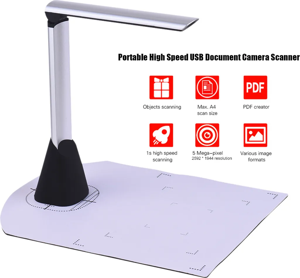 Scanner USB Portable A4 Haute Définition 5MP avec Fonction OCR Intégrée