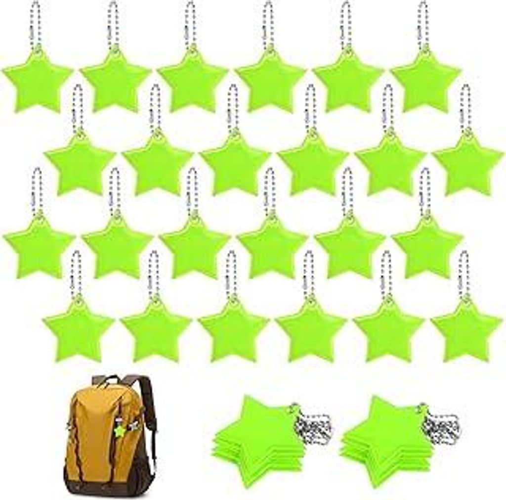 Reflektierende Anhänger, 36 Stück Stern Reflektor, Schulranzen Reflektoren, Reflektierende Schlüsselanhänger für Rucksack und Schultasche